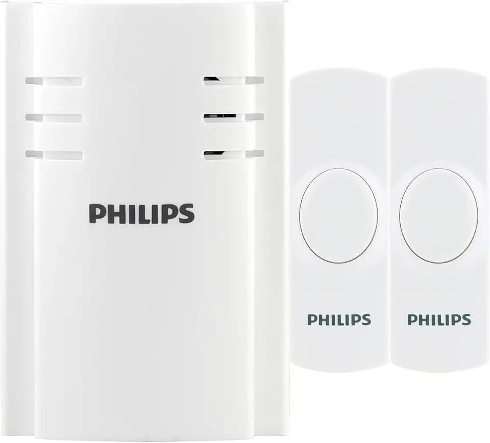 Philips Wireless Doorbell Kit, Plug-In Reciever, 2 Push Buttons, 8 Melodies