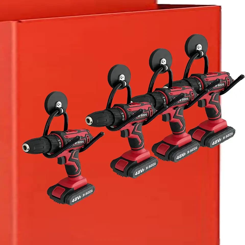 4 Pack Strong Garage Magnetic Hooks, Power Tool Organizer Rack, Heavy Duty Storage Utility Magnet Hooks for Power Drill,Garden Tools, Hose,Pegboard,Garage, Workshop for Indoor & Outdoor Hanging