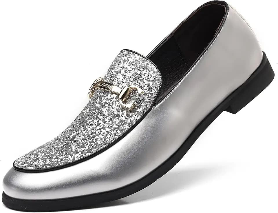 COSIDRAM Mens Glitter Dress Shoes Loafers Slip On Formal Wedding Party Prom
