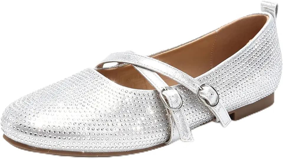 Women's Mary Jane Flats Rhinestone Shoes Ballet Flats for Women