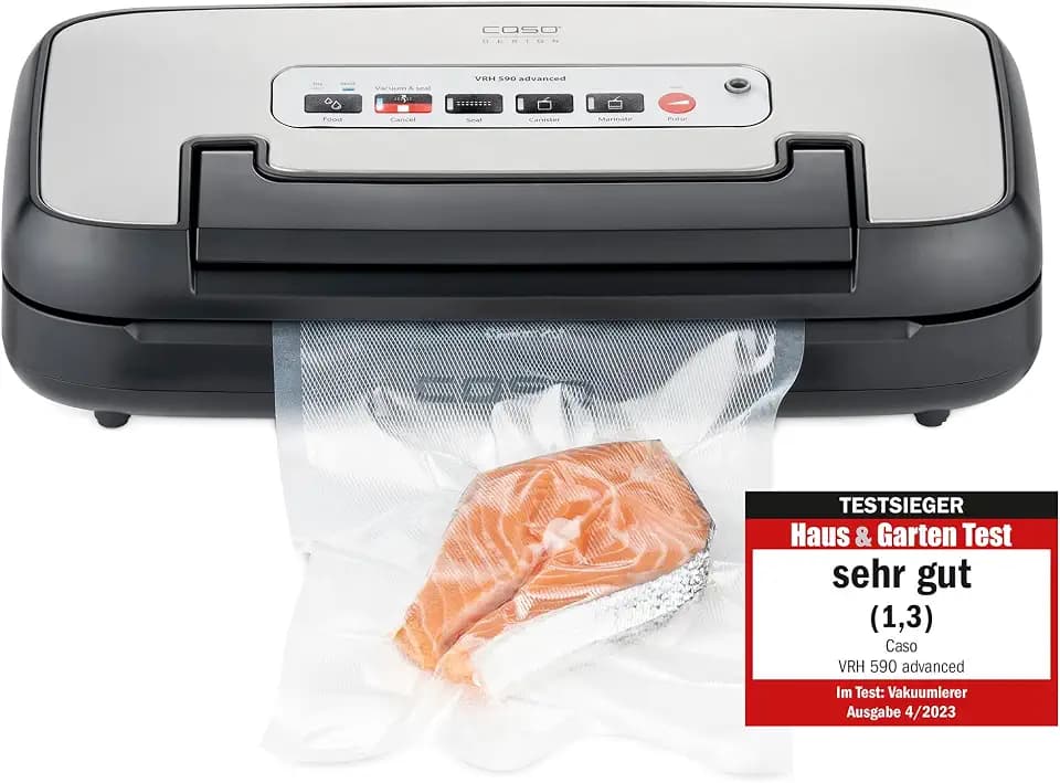 CASO VRH 590 advanced – Profi‑Vakuumierer – 125 Nonstop‑Vorgänge – starke 2,5 mm Schweißnaht – integrierter Cutter – inkl. Folienrollen