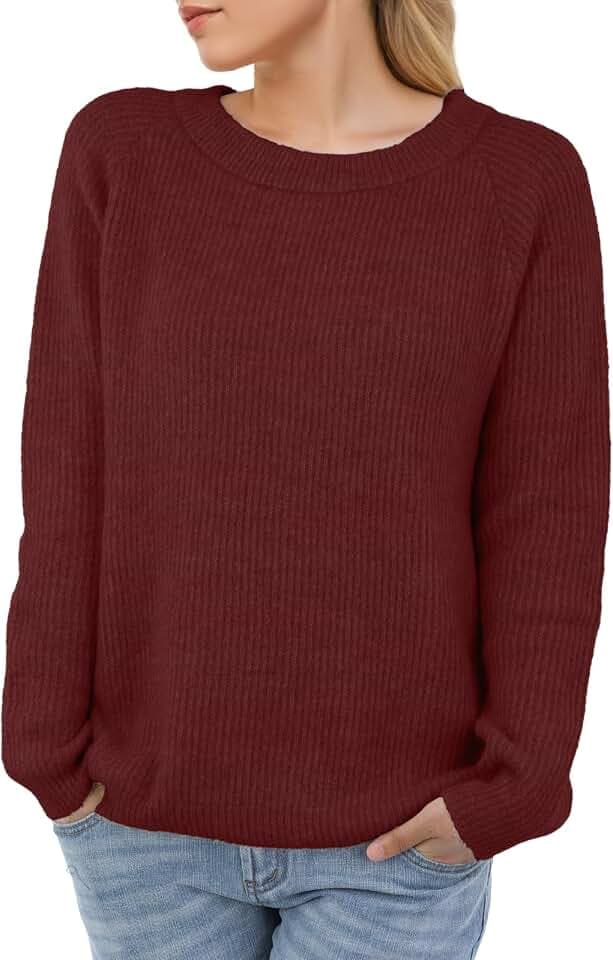 PrinStory Strickpullover Damen Langarm Pullover Rundhals-Ausschnitt Sweatshirts Weiche Strickwaren