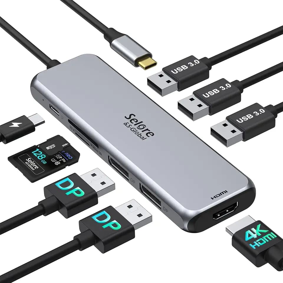 USB C Docking Station 2 DisplayPort 9 in 1 Laptop Dockingstation 3 Monitore