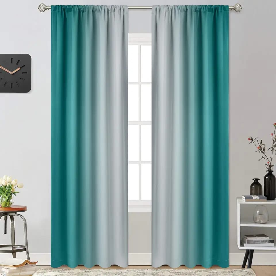 Yakamok Teal Room Darkening Ombre Curtains for Livingroom 84 inches Long