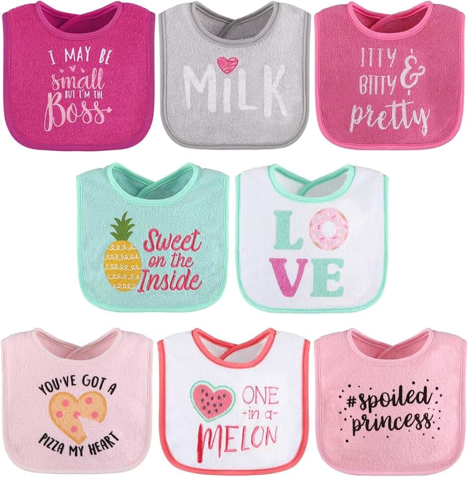 The Peanutshell Baby Girl Terry Bib Set of 8-100% Cotton, Soft, Absorbent Baby Bibs, Toddler Girl Set, Newborn & Infant Bib - Pink