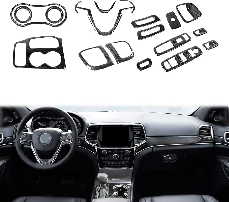for Grand Cherokee Interior Trim Kit Carbon Fiber Compatible with Jeep Grand Cherokee 2016-2021 Carbon Fiber Interior Accessories 17pcs