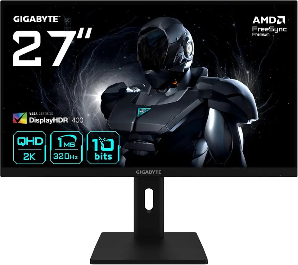 Gigabyte G27Q3 27” 2K QHD Gaming-Monitor - 2560 x 1440, 320Hz, 1ms, 350 cd/m², FreeSync Premium, Display HDR400, HDMI 2.0, DisplayPort 1.4