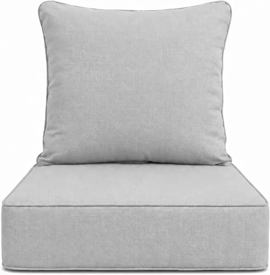 Outdoor Deep Seat Cushions, 24 x 24 x 6 Inches Olefin Fabric Waterproof & Fade Resistant, Patio Furniture Replacement Cushions for Couch, Chair, and Sofa, Grey