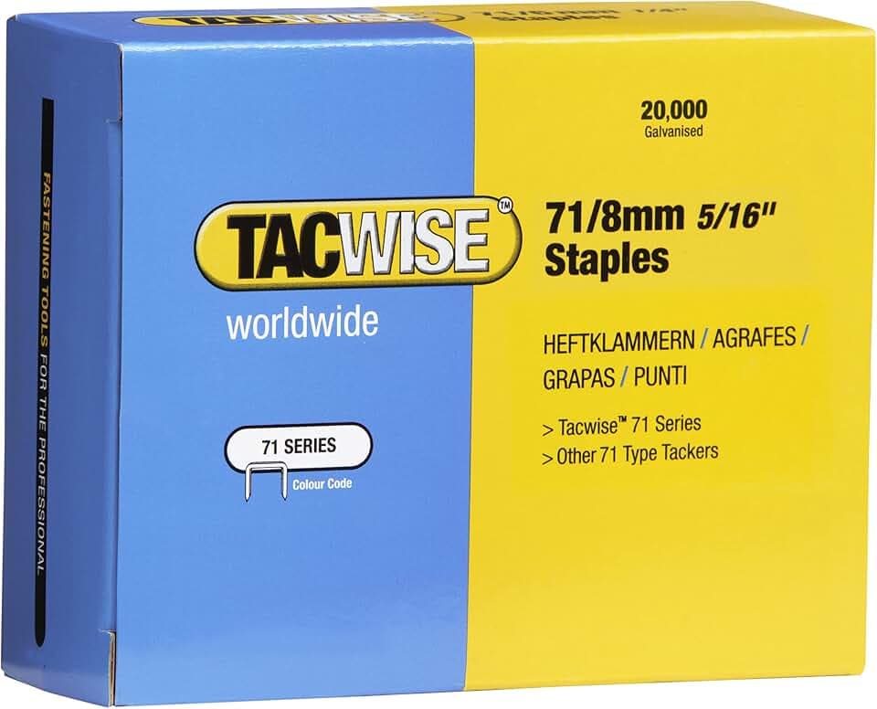 Tacwise 0368 Typ 71 / 8 mm Verzinkte Polsterklammern, 20.000 Stück