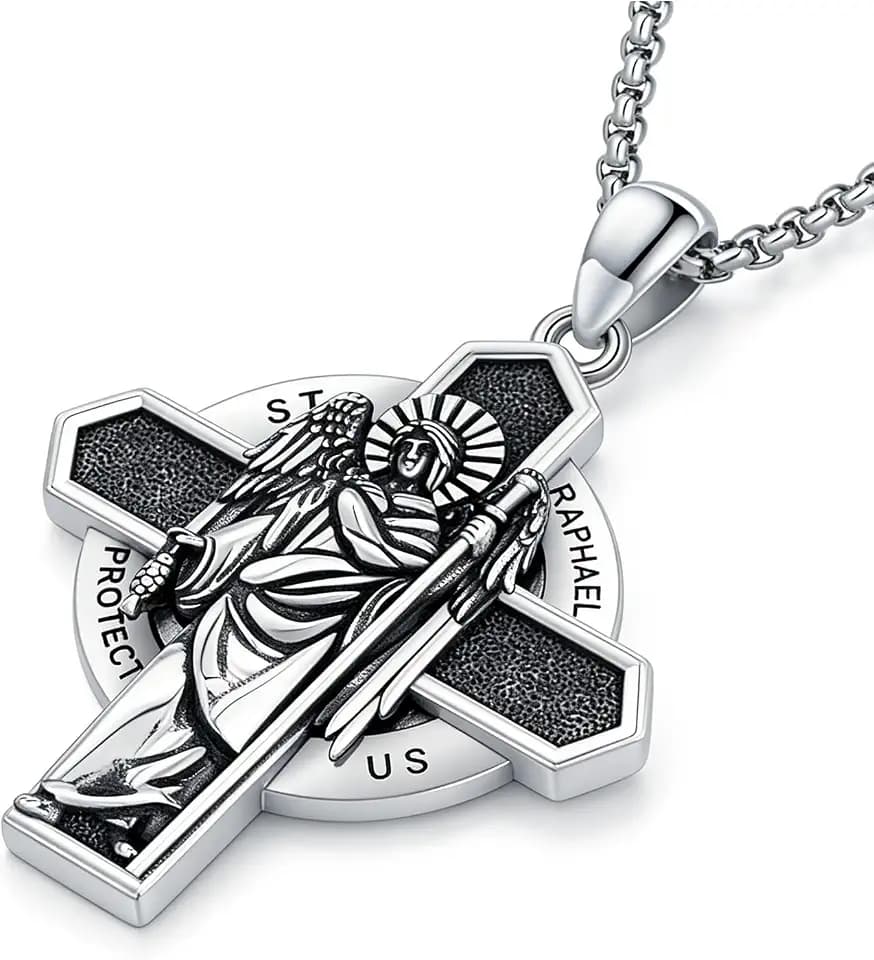 925 Sterling Silver Patron Saint Necklace Amulet Protection Pendant Religion Jewelry for Men Women With Stainless Steel Chain and Gifts Box