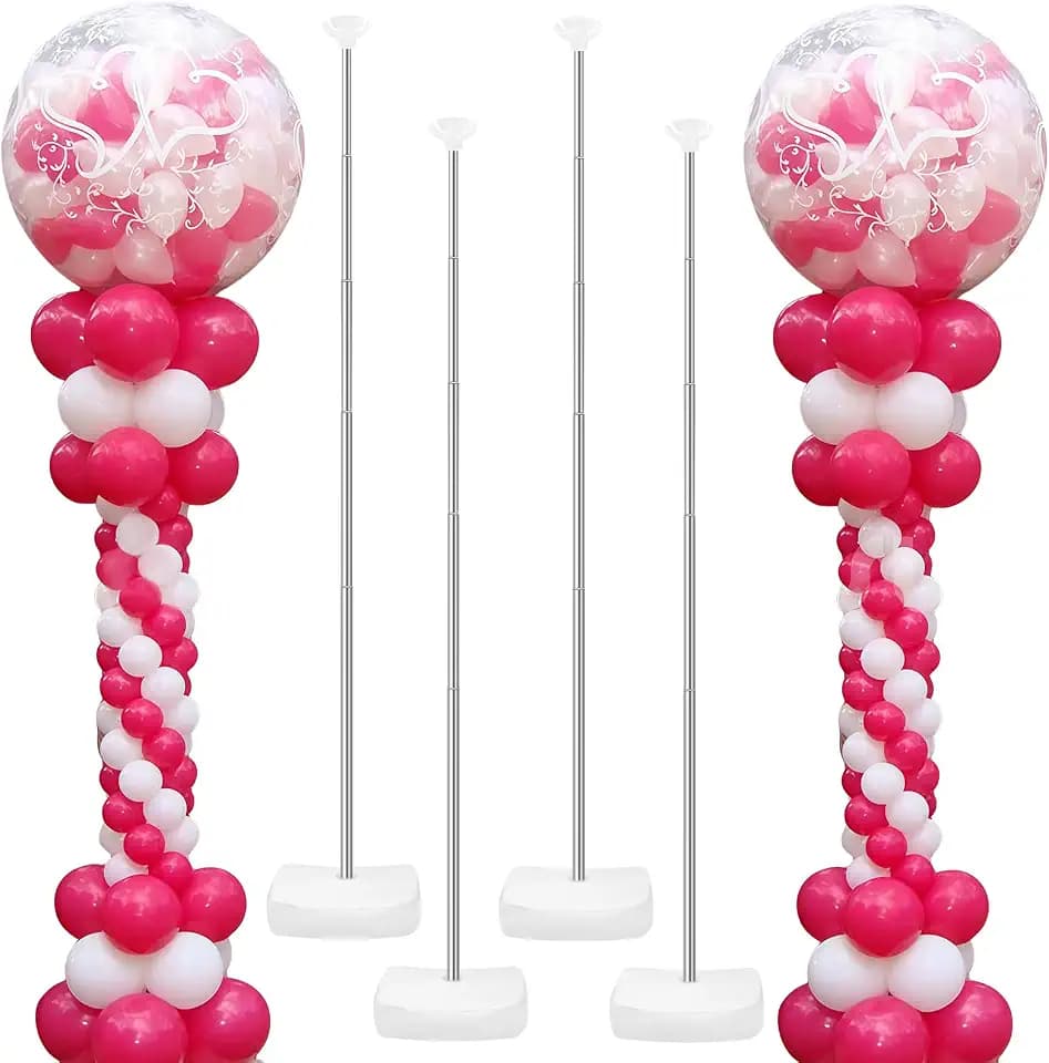 4 Set Heavy-Duty Balloon Column Stand Kit for Floor, 6.6ft Adjustable Metal Telescopic Balloon Tower with Base for Birthday, Wedding, Baby Shower, Graduation Party, Outdoor Indoor Decorations