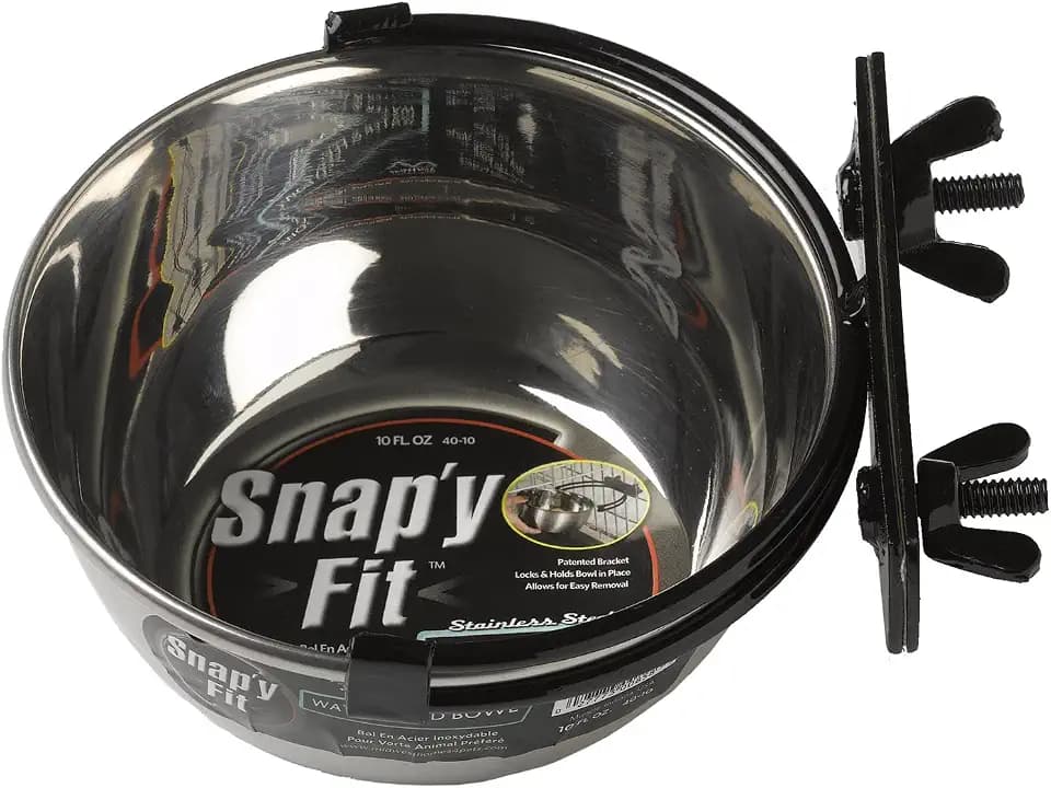 MidWest Homes for Pets Snap'y Fit Stainless Steel Food or Water Bowl, Holds 10 Ounces, Mounts to Wire Crates, No-Tip Design, Rust-Resistant, for Small Dogs and Cats