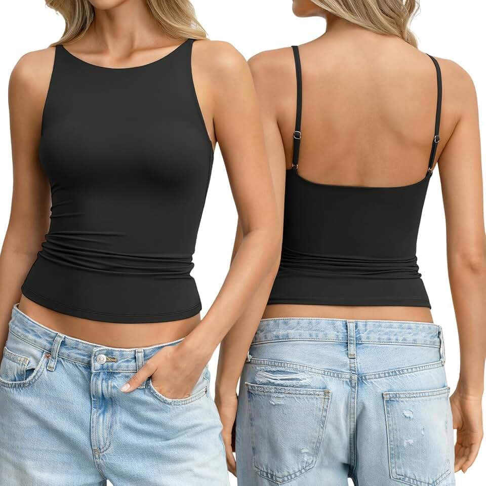 EasyGala Womens Double Lined Tank Top Boat Neck Spaghetti Strap Camisole