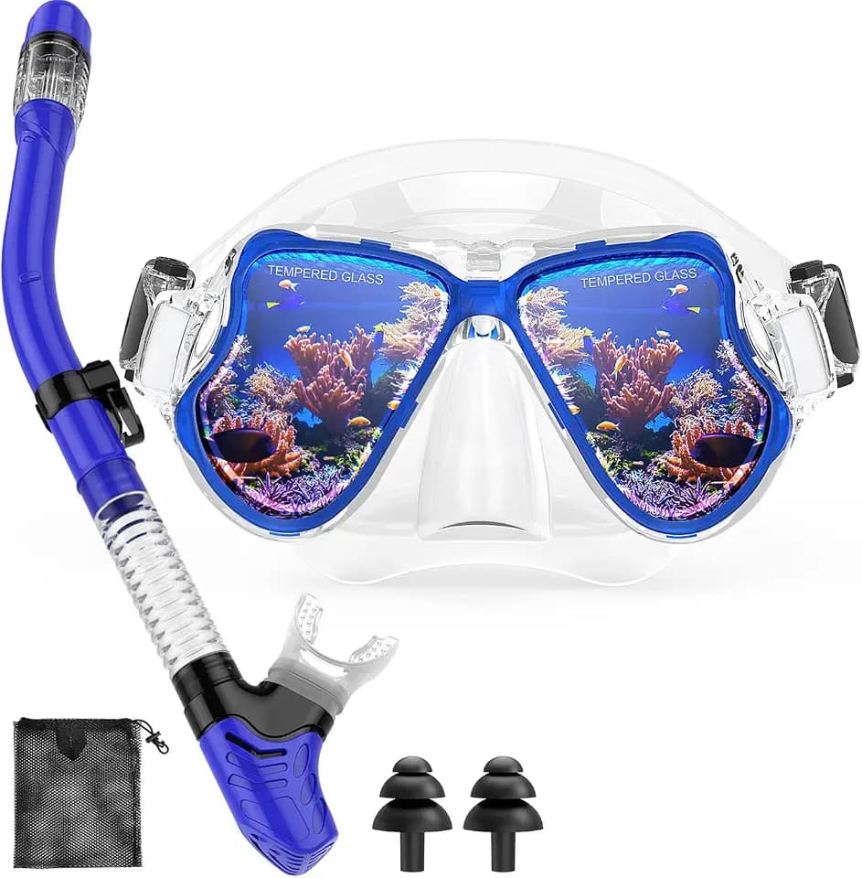 Snorkeling Gear for Adults, Snorkel Mask Adult Set Anti-Fog Diving Mask and Dry Top Snorkel Combo Kit for Scuba Diving Swimming Training
