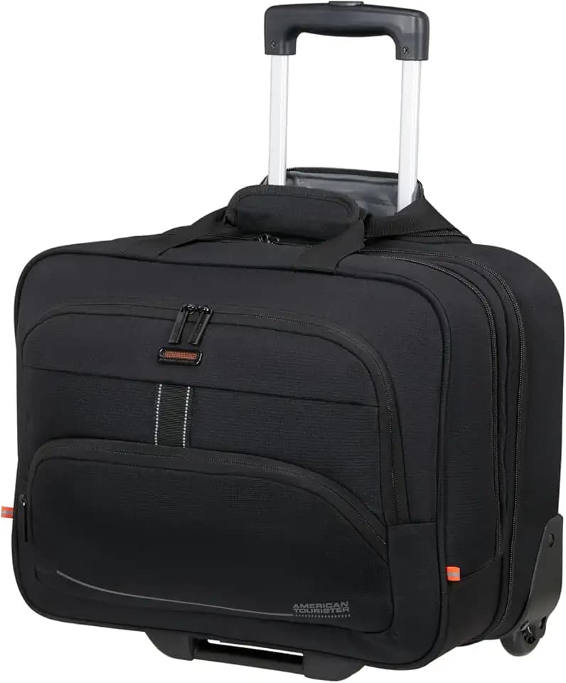 American Tourister AT Work NXT - Laptoptasche mit Rollen 15.6", Kabinengepäck Business Trolley, Handgepäck mit Laptopfach, Pilotenkoffer, Flugzeug Kabinentasche, 33 L, Schwarz