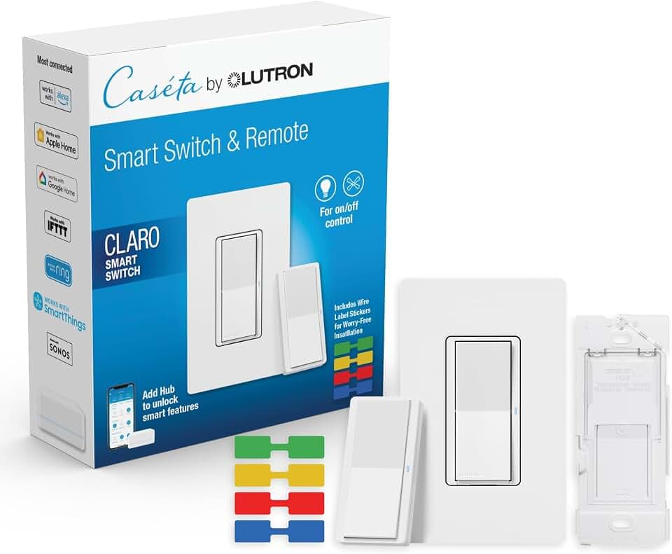 Lutron Claro 3-Way Smart Switch Kit; Switch, Wallplate, Remote & Bracket