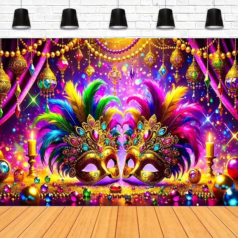 Carnival Diamonds Mask Bokeh Photography Background Carnival Theme Masquerade Party Decor Golden Carnival Masks Masquerade Background Fiesta Mardi Gras Prom Party Photo Background (8X6FT)