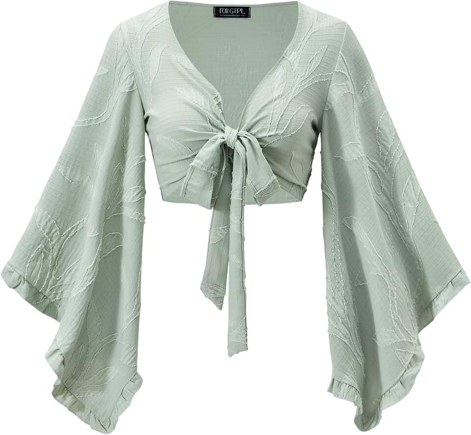 For G and PL Womens 70s Hippie Boho Tops Bell Sleeve Concert Shirts