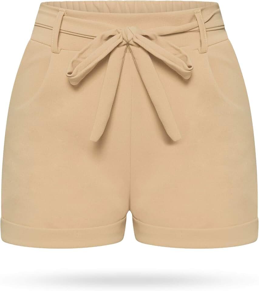 Kendindza Damen Sommer Shorts Kurze Hose mit Schleife zum binden Bermuda Uni-Farben