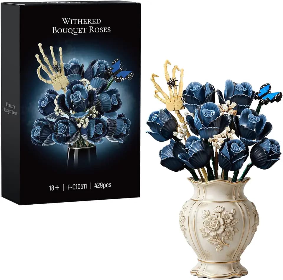 Corpse Emily Bouquet Roses Building Set, Gothic Floral Flower Model Set for Dark Romancet Compatible with Lego Horror Withered Flower Building Toys, for Women Adults Fans (429 PCS)