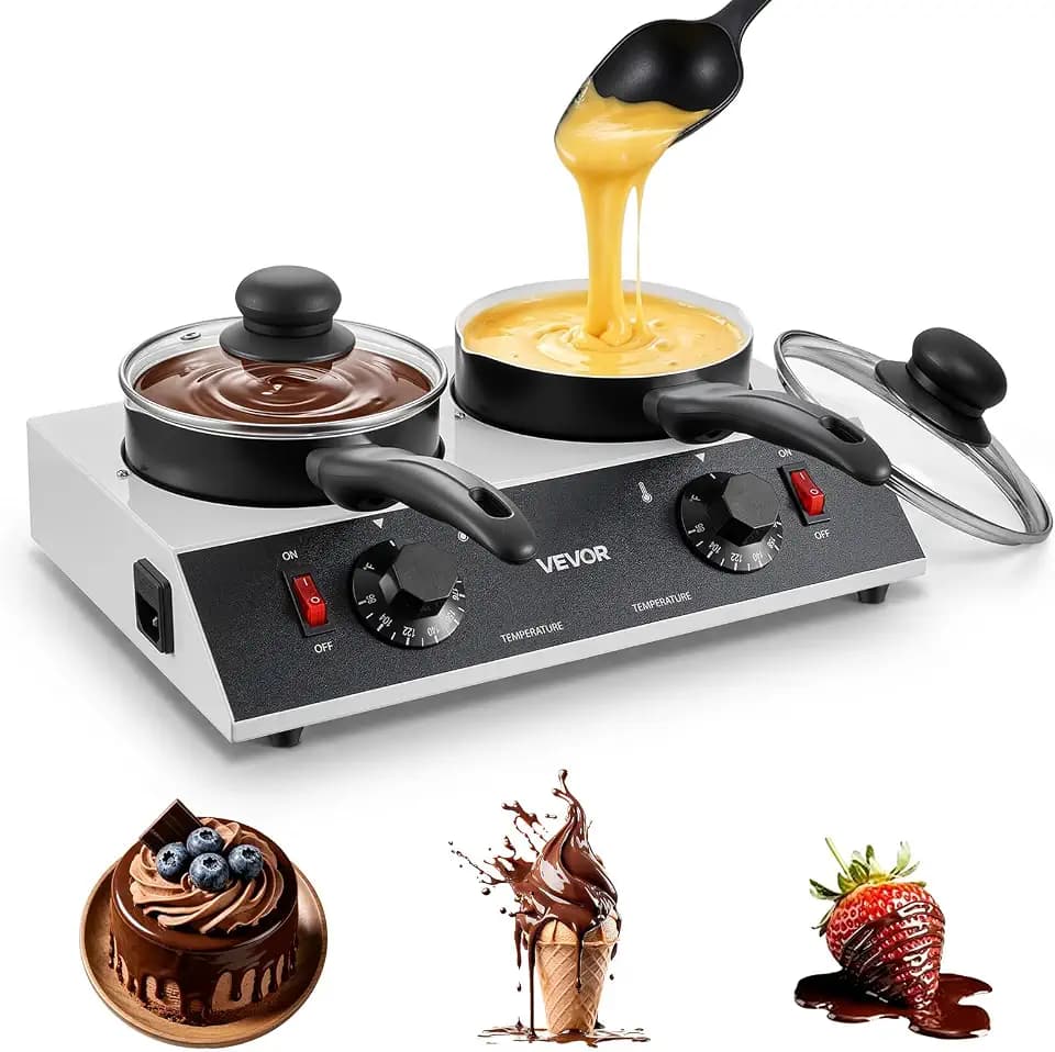 VEVOR Schokoladenschmelzmaschine 2 x 1-Liter-Töpfe Schokoladenschmelztopf für Familienfeiern Feste und Hausgemachte Desserts, mit Separater Temperaturregelung, PTC-Heizung und Antihaftbeschichtung