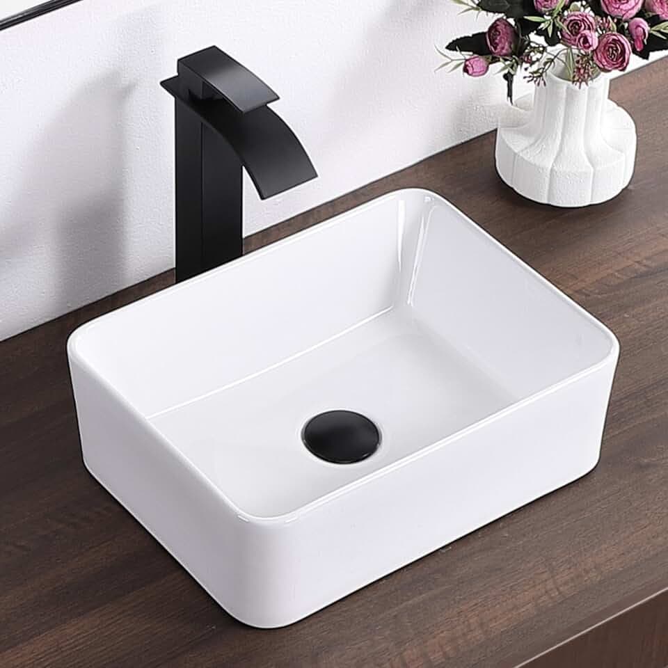 White Vessel Sink Rectangle 16"x12" Bathroom Sink Rectangular Modern Above Counter 16 Inch Small Bathroom Sinks White Porcelain Ceramic Vessel Vanity Sinks Art Basin