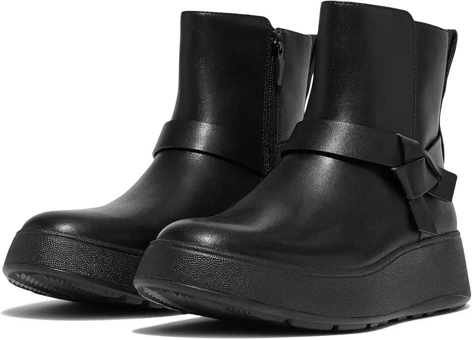 FitFlop F-Mode Folded-Knot Leather Flatform Short Boots