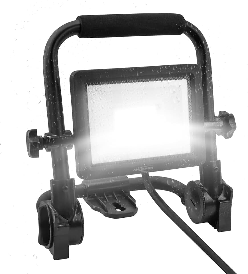 ANSMANN LED Baustrahler, mit 1,8m Kabel und Schutzkontaktstecker, robust & sehr hell bis zu 2200 Lm, 20 Watt Arbeitsstrahler mit farbechter Wiedergabe