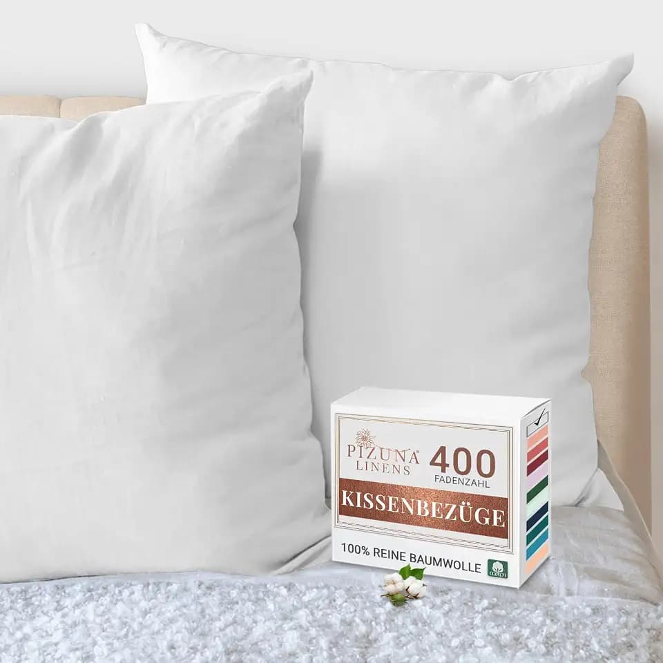 Pizuna 2er Pack Kissenbezug 65 x 65 cm Baumwolle Weiß 400 Fadenzahl