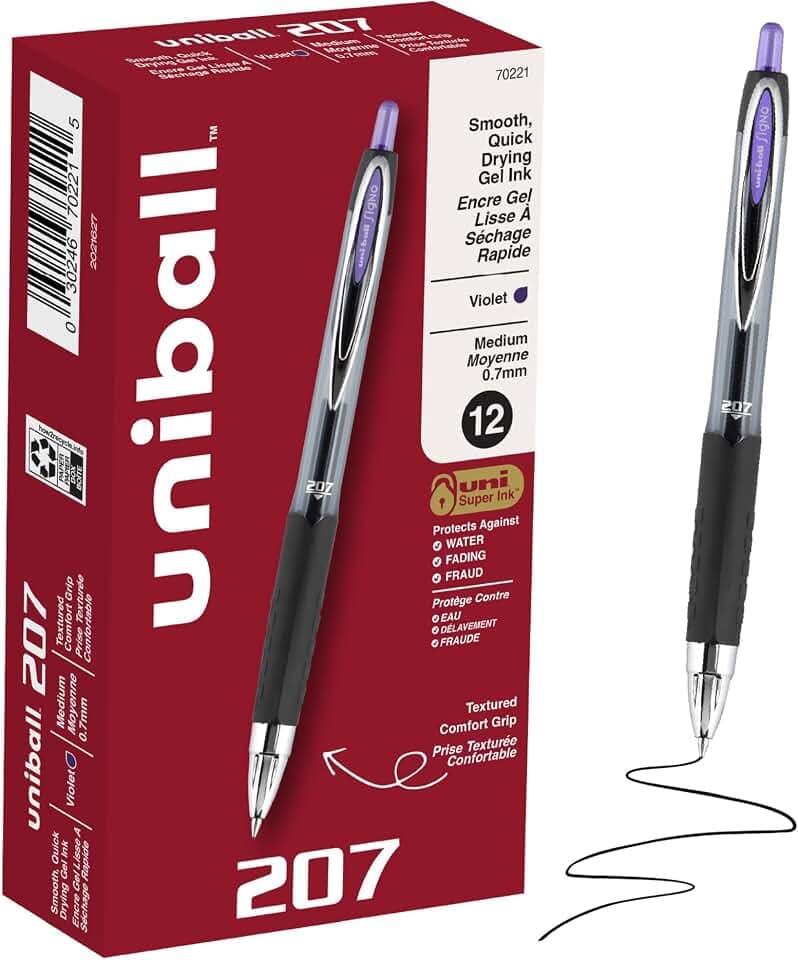 uniball™ 207 Gel Pens, Violet Ink, 0.7mm Medium Point, 12 Count