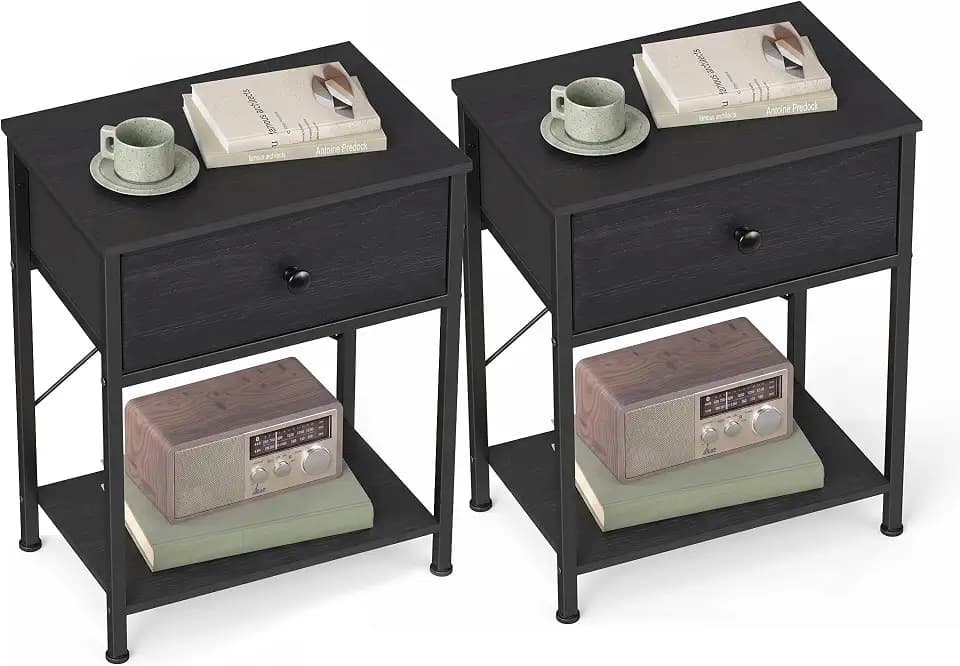 SONGMICS Nightstand, Small Side Table, Narrow End Table with Fabric Drawer