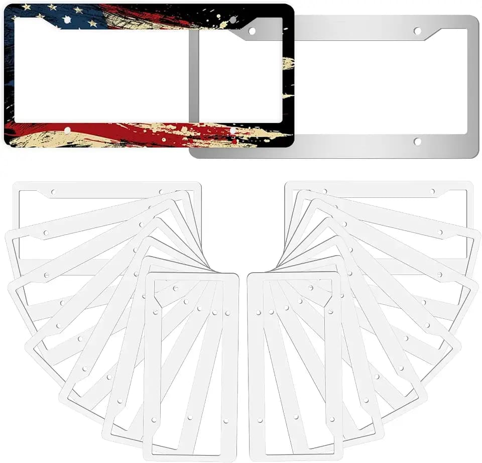 14 Pcs Sublimation License Plate Frame Blanks, Personalized Picture Metal Car Front License Plate Frame, Aluminum Tag Frame for License Plate Automotive Men Women Gift 1mm Thick