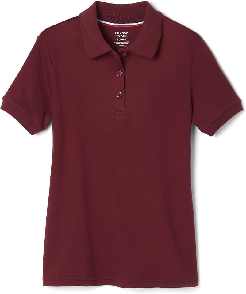 French Toast Girls' Short Sleeve Picot Collar Polo School Uniform Shirt (Standard and Plus)