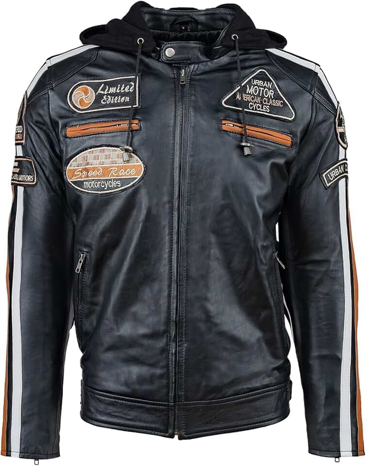 URBAN 5884 Motorradjacke Herren Leder, Herrenjacke aus Lammleder, verstaubare Protektoren für Rücken