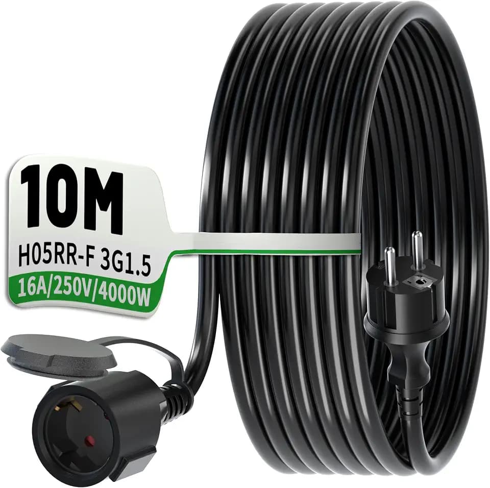 POWGRN Verlängerungskabel 10M schwarz H05RR-F 3G1.5 mm² Schwere Gummikabel