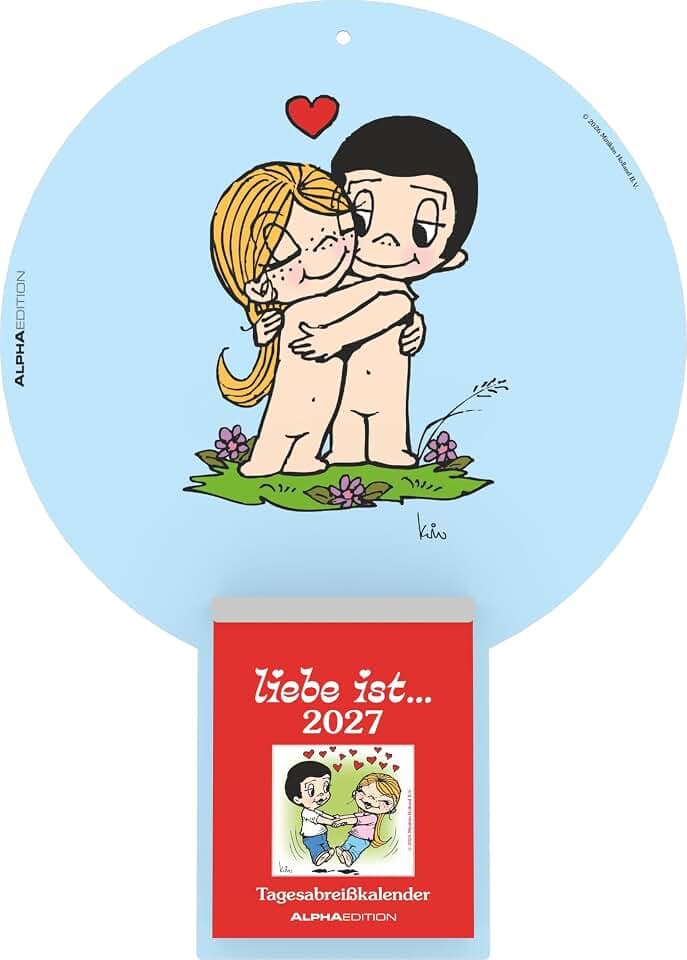 Liebe ist... Tagesabreißkalender 2027: Tagesabreißkalender 22,5x31,5 cm, Block 8,1x10,6 cm mit Liebesmotiven und deutschem Kalendarium