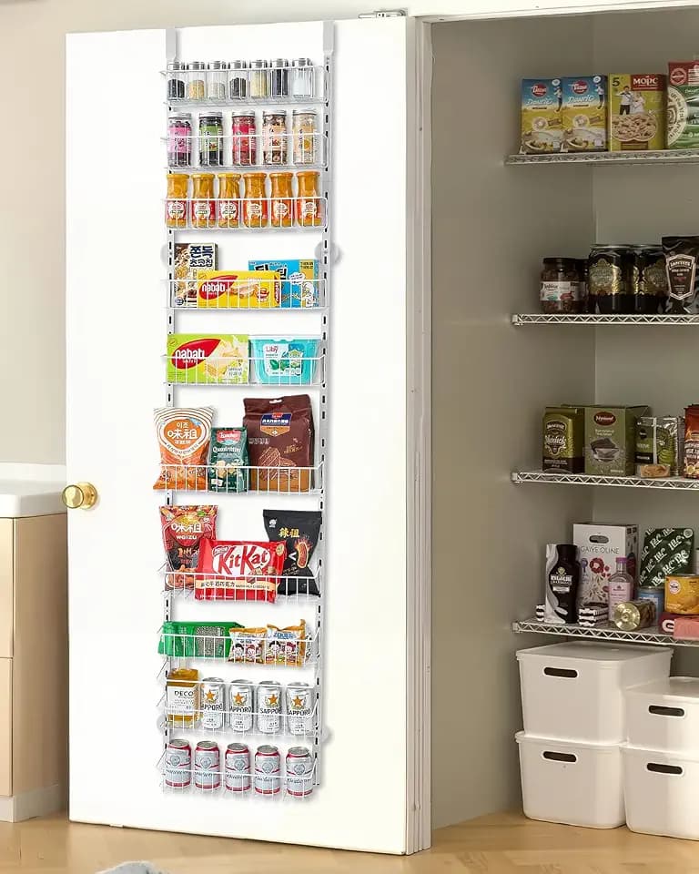 VEVOR Vorratsschrank Speisekammer-Organizer Aufbewahrung über der Tür, 10-stufige Gewürzregale zum Aufhängen aus Stahl, verstellbare Lagerregale für die Wand, für Zuhause Küche Badezimmer, Weiß