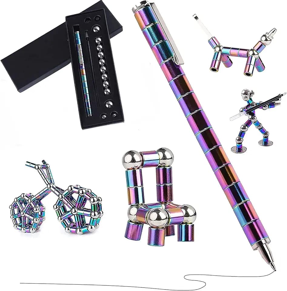 Toy Pen Set, Decompression Magnetic Metal Pen, Eliminate Pressure Fidget Toy,Multifunctional Deformable Magnet Writing PenGift for Kids or Friends (RainbowPenA)