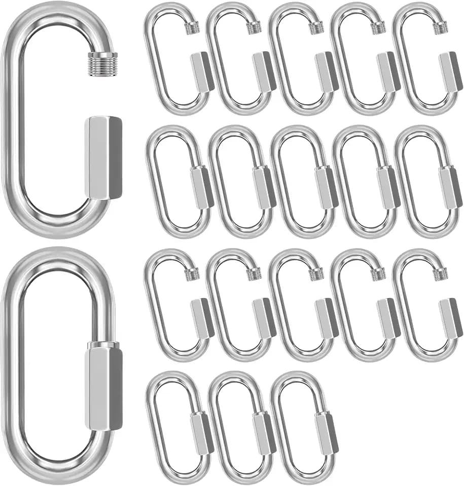 M8-20 Pack 3“ Quick Links Chain Connectors, 5/16″ Galvanized Chain Locking Hooks, 1200LBS Heavy Duty Thread Quick Link Clips, Twist Oval Keychain D Shape for Swing, Backpack, Key Ring