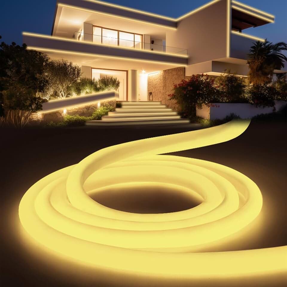 YOODI Neon LED Strip Warmweiss 20m, Led Lichtband für Außenbereich IP65 Wasserdicht, Schneidbare Rundes Rohr Flexibel Outdoor LED Streifen 230V für Haus, Zimmer, Garten, Party, Inklusive Netzteil