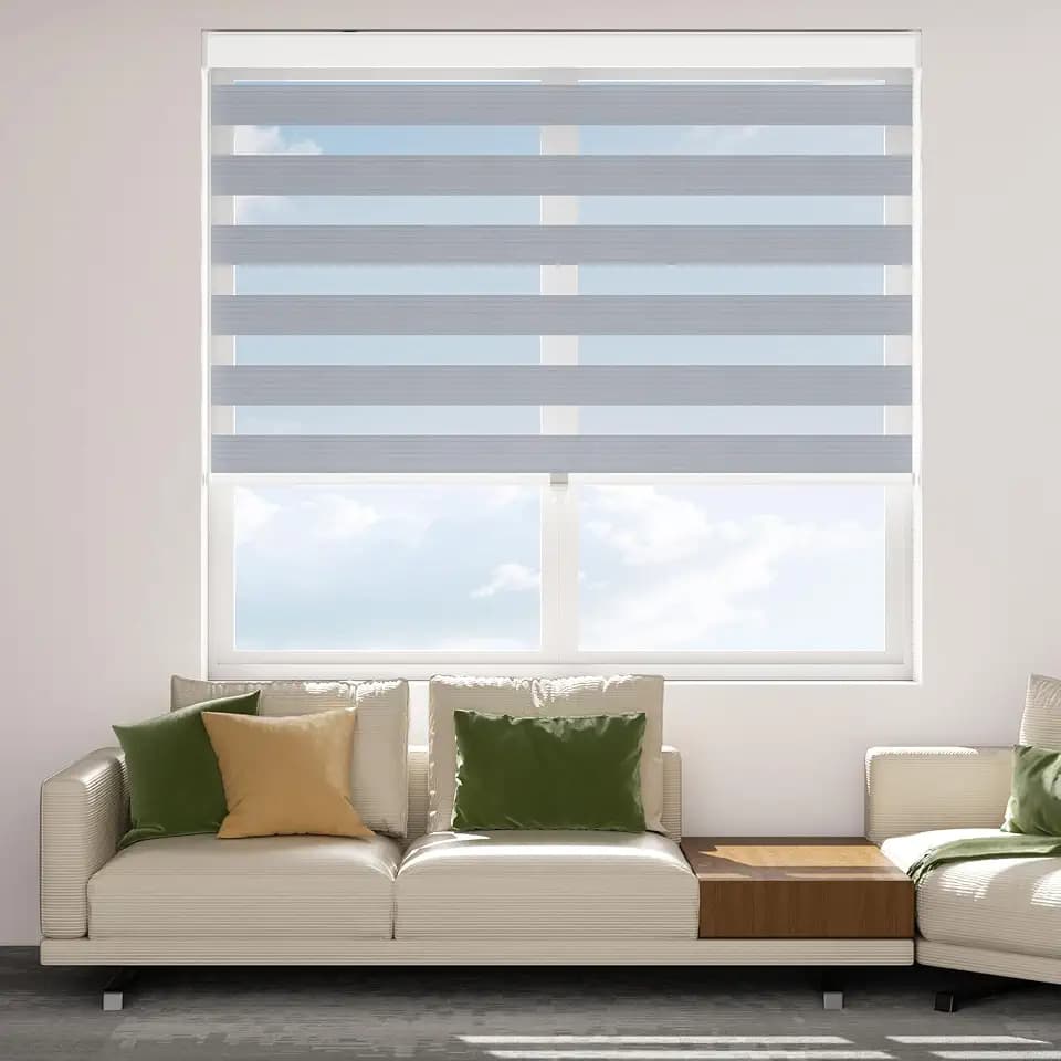 Astomi Cordless Zebra Blinds with Valance, 24 x 72 in, Silver Black Sheer