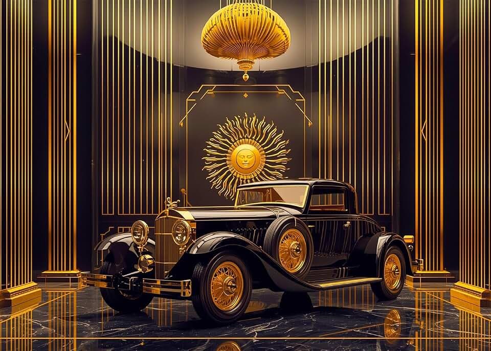 7x5 FT Roaring 20s Backdrop 20s Prom Roaring 20's Party Decorations Black Gold Retro Texture 1920s Vintage Car Backdrop Great Gatsby Photography Background Studio Set Props Booth Banner