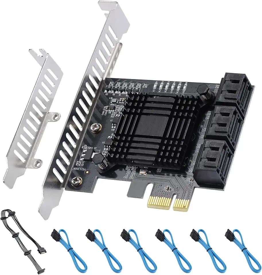 PCI-E X1 to SATA 3.0 Controller Card, 6-Port SATA III 6Gbps Expansion Cards, Supports PCI-Express (1X 4X 8X 16X) Slot, Support SSD and HDD, for Windows/XP/MAC/Linux