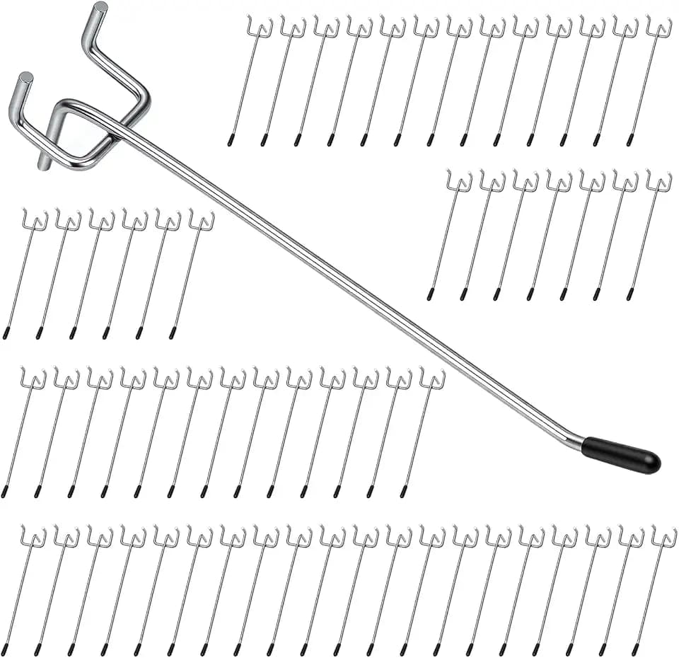 JEAWIWI 60 Pcs Metal Pegboard Hooks, 6 Inch, Fit 1/8 in Peg Board
