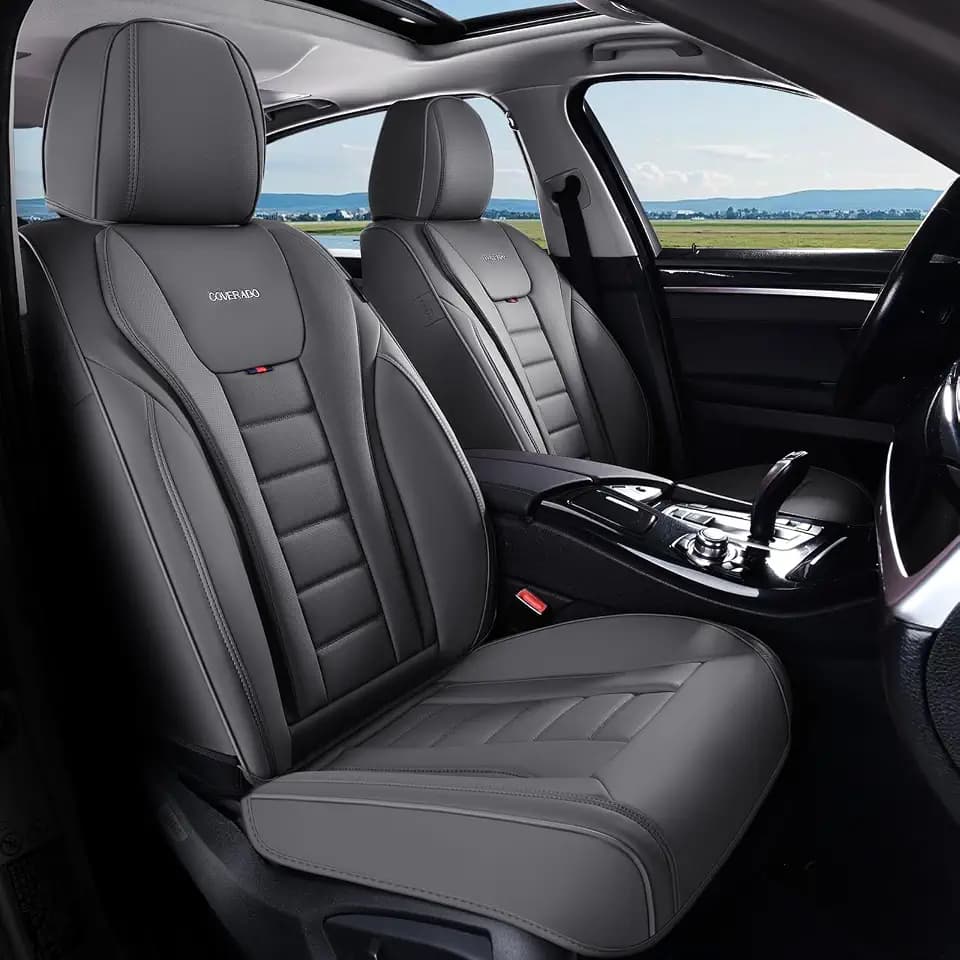 Coverado Car Seat Covers, Front Covers for Cars, Car Seat Cover Front Seats, Automotive Seat Cover, Waterproof, Leather Car Seat Cushion, Universal Interior Covers Seat Protectors for Most Cars