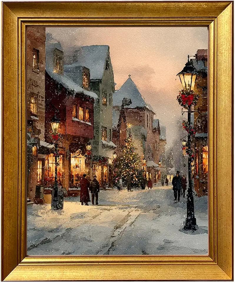 Framed Christmas Wall Art Farmhouse Winter Snowy Scene Canvas Print Decor