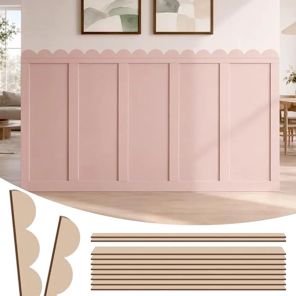 Premade Scalloped Board and Batten Wall Panel Kit, Raw, 78.7 x 46.2in