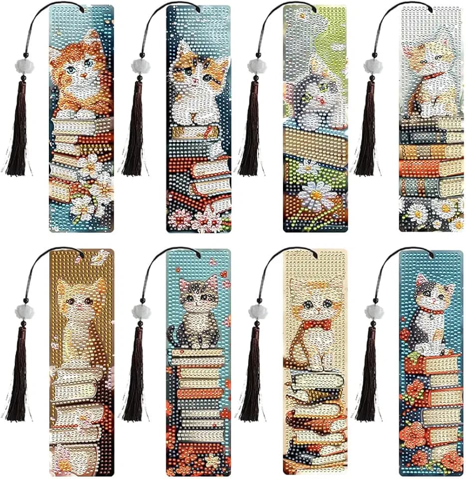 8 Stück Lesezeichen Katze, Diamond Painting Lesezeichen