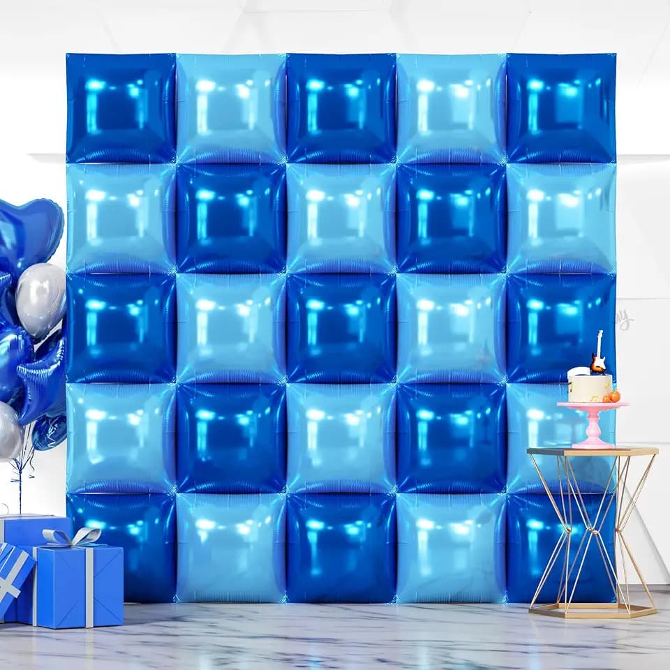 NISOCY 25PCS Blue and Pearl Blue Square Foil Balloons Wall Backdrop