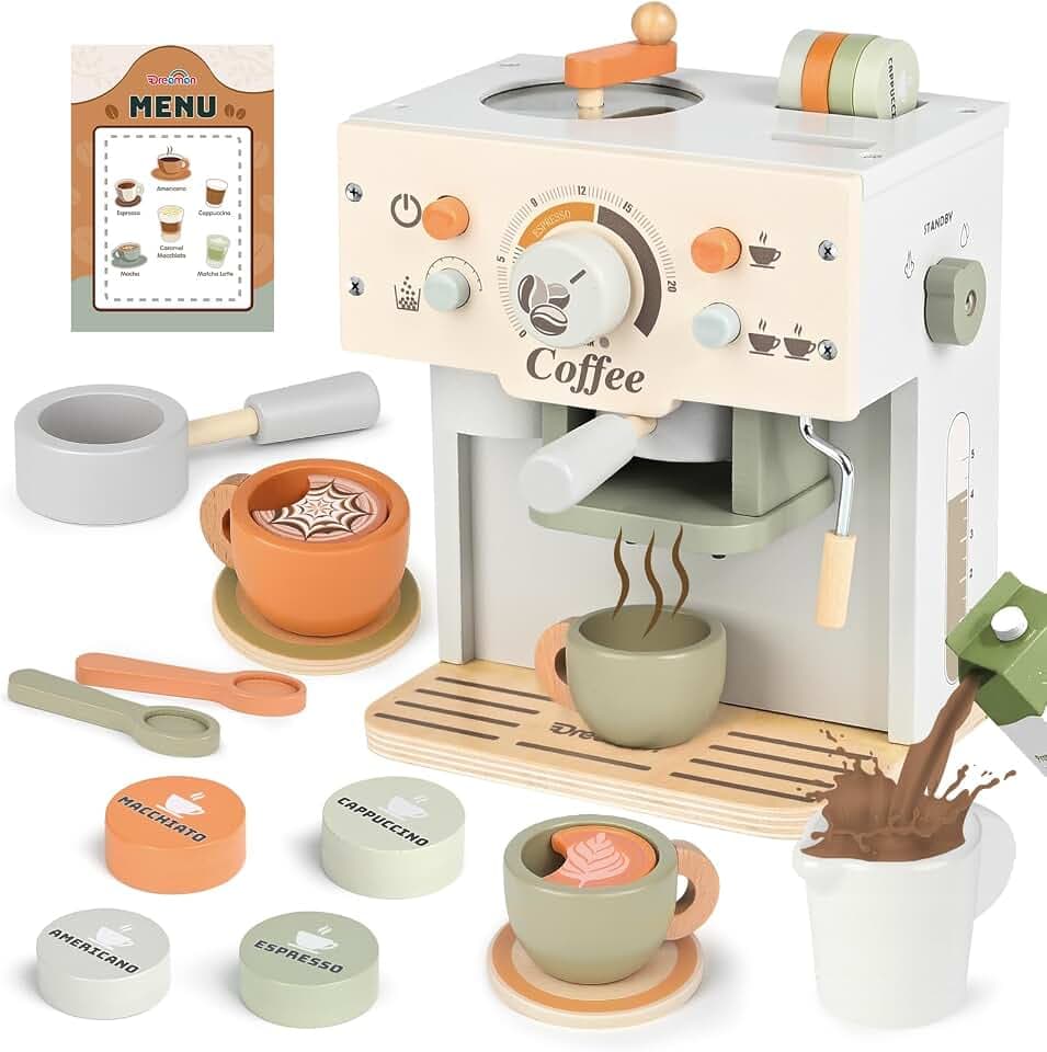 Dreamon Kaffeemaschine Kinder Holz, Kinderküche Zubehör (Neutral)